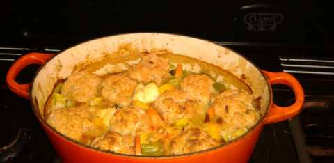 Vegetable stew with herb dumplings